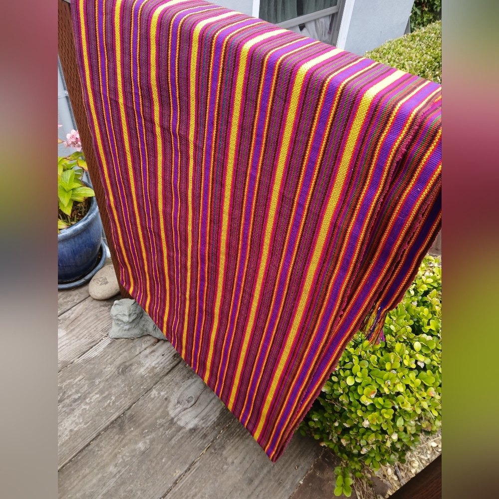 Handwoven Guatemalan Textile Throw /Tablecloth Fringe Vibrant Multicolor